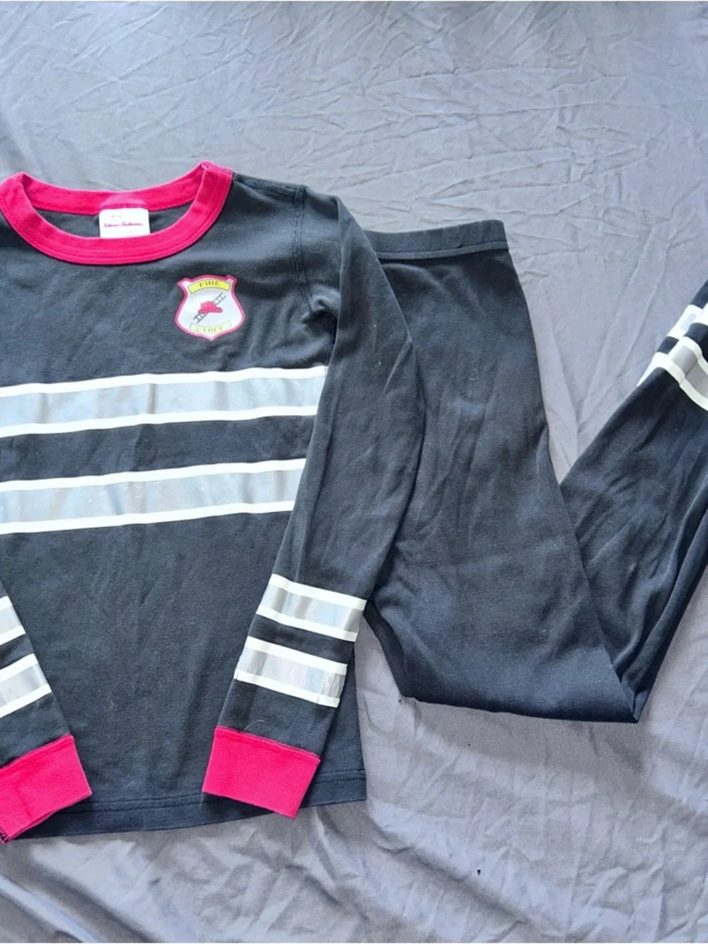 Hanna Andersson Black Pajama Set Fireman with Red Trim and White Stripes